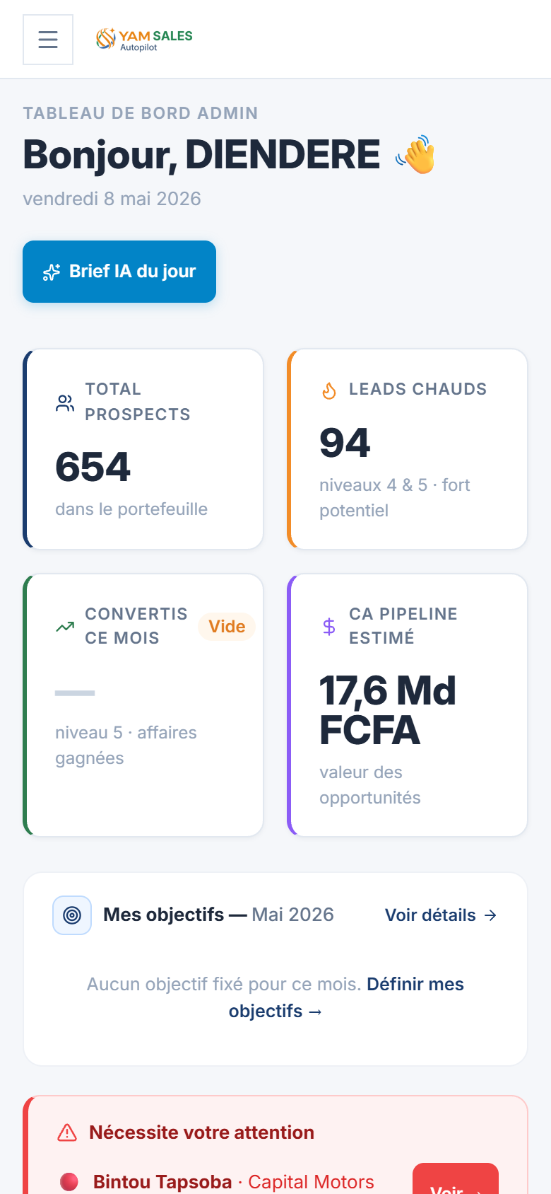 Dashboard YAM Sales mobile