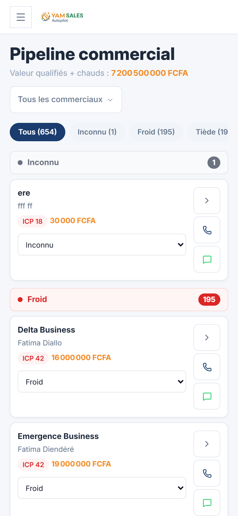 Pipeline Kanban YAM Sales mobile