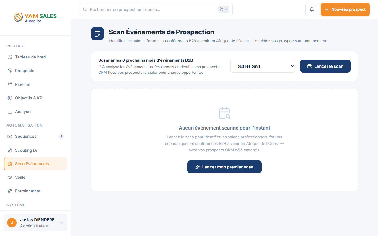 Scan événements de prospection YAM Sales